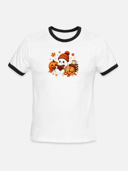 Coquette Ghost Pumpkins Coffee Fall - Men's Ringer T-Shirt - white/black