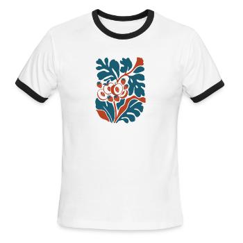 Abstract Folk Art Botanical Fruit And Leaves - Men's Ringer T-Shirt - white/black - Front - Jackson (183cm)