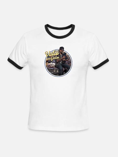 Vatos with Gatos - Men's Ringer T-Shirt - white/black