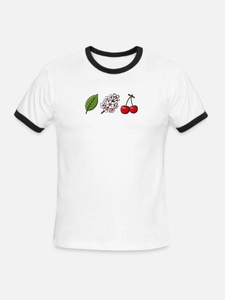 Cherry leaf, cherry flower, and cherry fruit - Men's Ringer T-Shirt - white/black