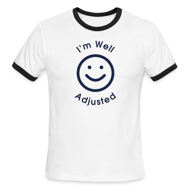 I'm Well Adjusted logo on the Retro Ringer Tee