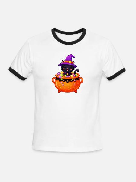 Whiskered Witch in Cauldron - Men's Ringer T-Shirt - white/black