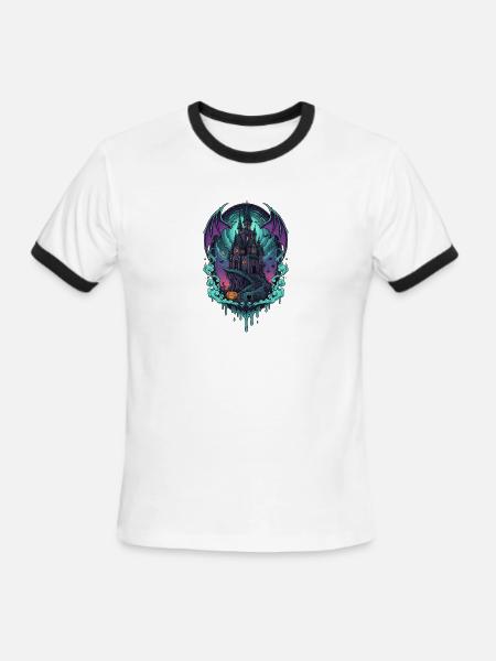 Moonlit Castle of Bats - Men's Ringer T-Shirt - white/black