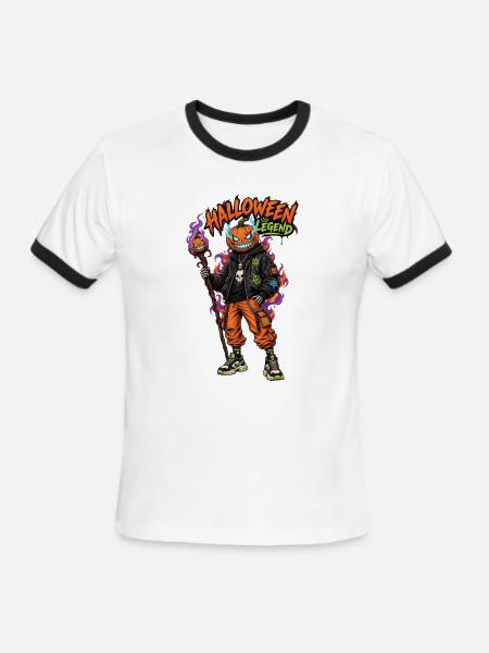 Halloween Legend Pumpkin Head Streetwear - Men's Ringer T-Shirt - white/black