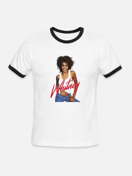 Whitney Houston Photo With Pink Nameplate - Men's Ringer T-Shirt - white/black