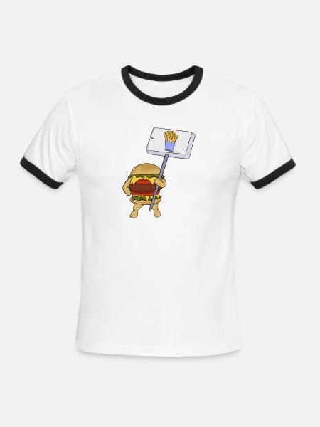 Burger protesting in favor of fries - Men's Ringer T-Shirt - white/black