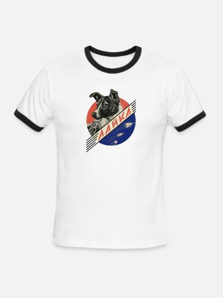 Laika, first space dog, USSR 1958 — Soviet space - Men's Ringer T-Shirt - white/black