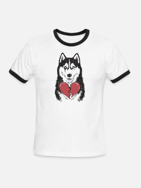 Husky Crying Broken Heart - Men's Ringer T-Shirt - white/black