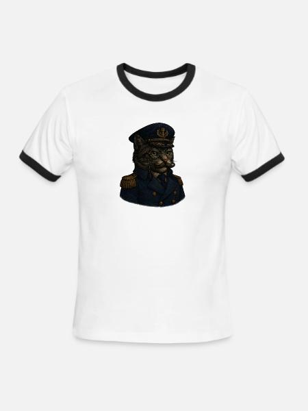 Admiral Whiskers: The Feline Commander - Men's Ringer T-Shirt - white/black
