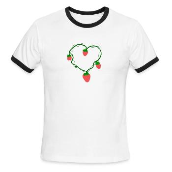 Strawberry Heart Vine Cute Romantic Fruit Botanic - Men's Ringer T-Shirt - white/black - Front - Jackson (183cm)