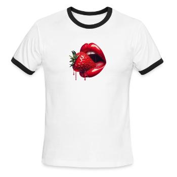 "Pop Art Lips & Strawberry T-Shirt – Bold, Sensual - Men's Ringer T-Shirt - white/black - Front - Jackson (183cm)