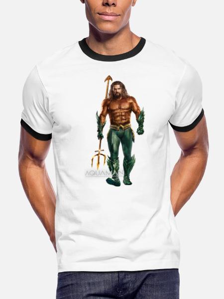 Aquaman Film Aquaman Portrait - Men's Ringer T-Shirt - white/black - Front - Jackson (183cm)