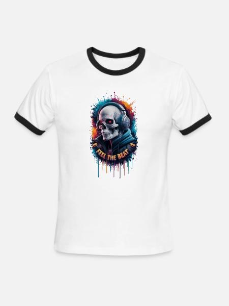 Skull Beats Neon Splash - Men's Ringer T-Shirt - white/black