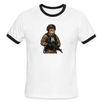 Ukraine Combat Cat with NAFO Patch - Men's Ringer T-Shirt - white/black - Front - Jackson (183cm)