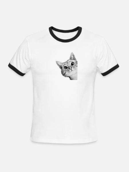 Curious Kitten Mono Sketch - Men's Ringer T-Shirt - white/black