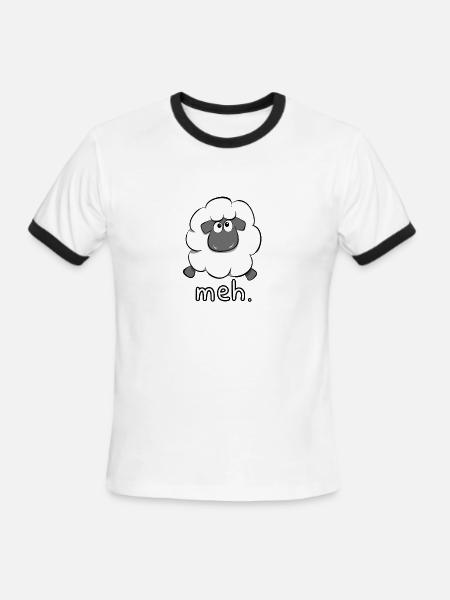 Meh Sheep Cartoon - Men's Ringer T-Shirt - white/black