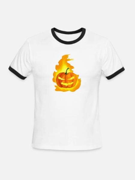 Fiery Pumpkin Jackolantern - Men's Ringer T-Shirt - white/black