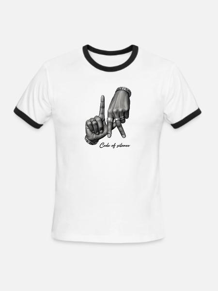 Code of Silence Grayscale Gesture - Men's Ringer T-Shirt - white/black