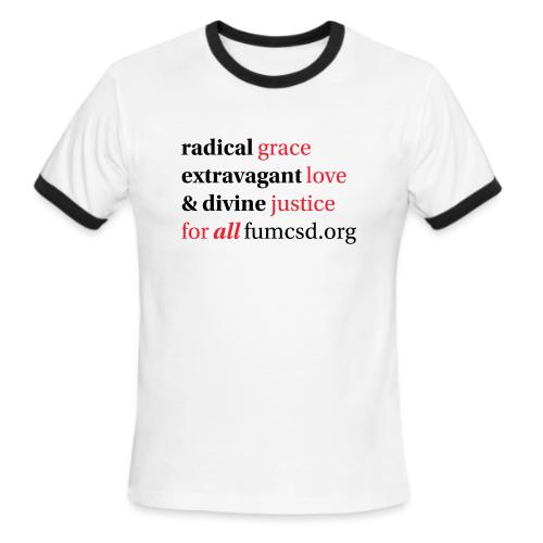 Grace. Love. Justice. serif font - Men's Ringer T-Shirt