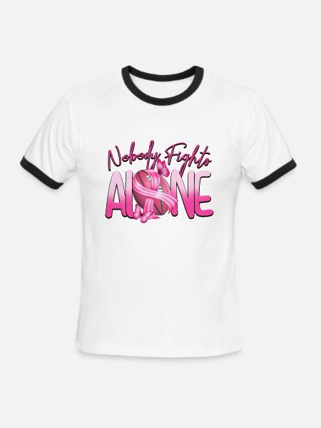 Nobody Fights Alone. Breast cancer. - Men's Ringer T-Shirt - white/black