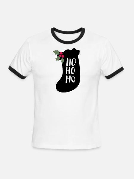 HOHOHO gift sock silhouette christmas - Men's Ringer T-Shirt - white/black