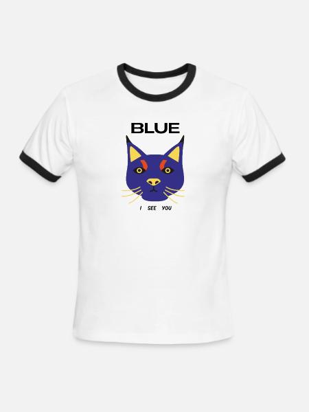 Blue Cat Face Pop Art - Men's Ringer T-Shirt - white/black