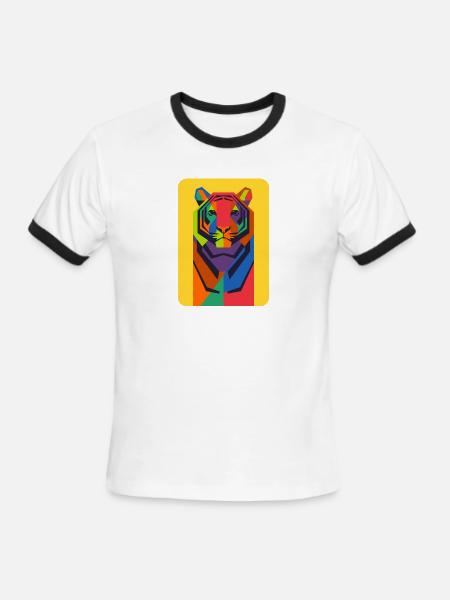 Geometric Tiger - Men's Ringer T-Shirt - white/black