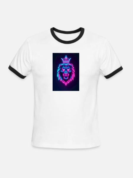 Neon Crowned Lion - Men's Ringer T-Shirt - white/black
