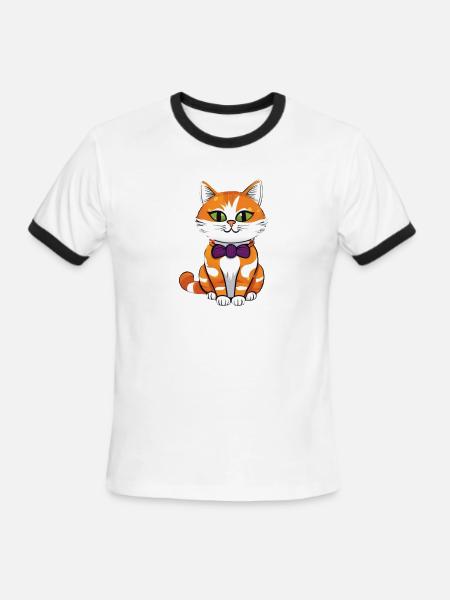 Orange Cat Bowtie Charm - Men's Ringer T-Shirt - white/black