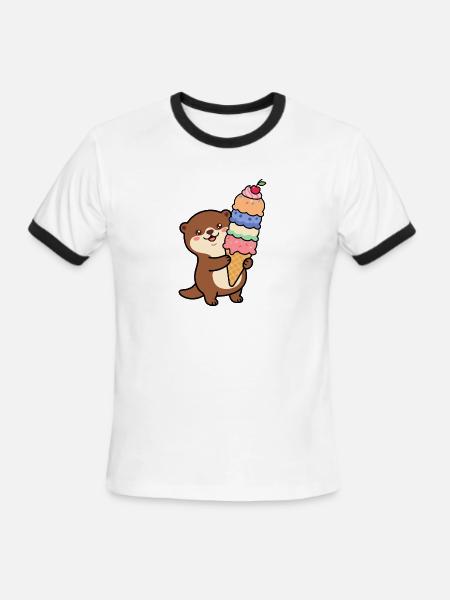 Otter Rainbow Ice Cream Cone - Men's Ringer T-Shirt - white/black
