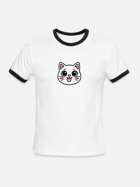 Kawaii Black Cat Face - Men's Ringer T-Shirt - white/black
