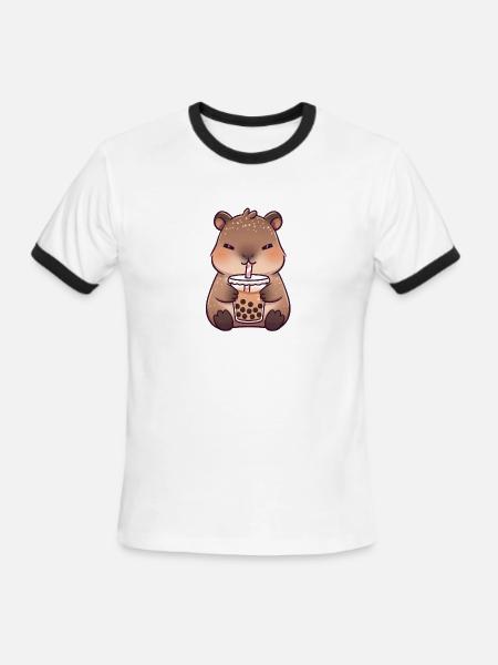 Kawaii CapybaraDrinking Milk Tea - Men's Ringer T-Shirt - white/black