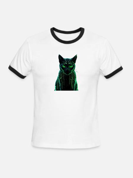 Neon Circuit Cat - Men's Ringer T-Shirt - white/black