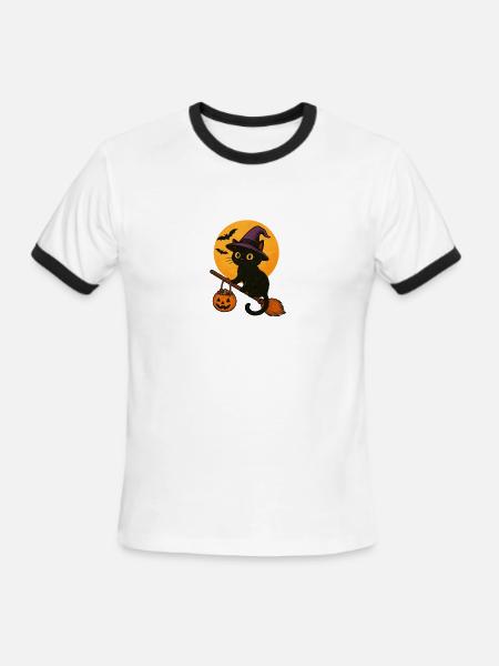 Cat Lover Witch Hat Pumpkin Halloween Costume - Men's Ringer T-Shirt - white/black