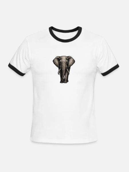 Charcoal Elephant Portrait - Men's Ringer T-Shirt - white/black