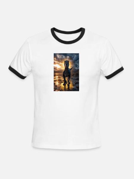 Dino at Sunset Shore - Men's Ringer T-Shirt - white/black