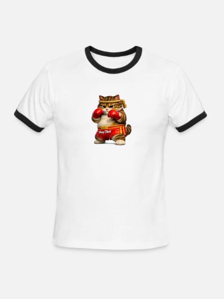 Muay Thai Cat Boxer - Men's Ringer T-Shirt - white/black