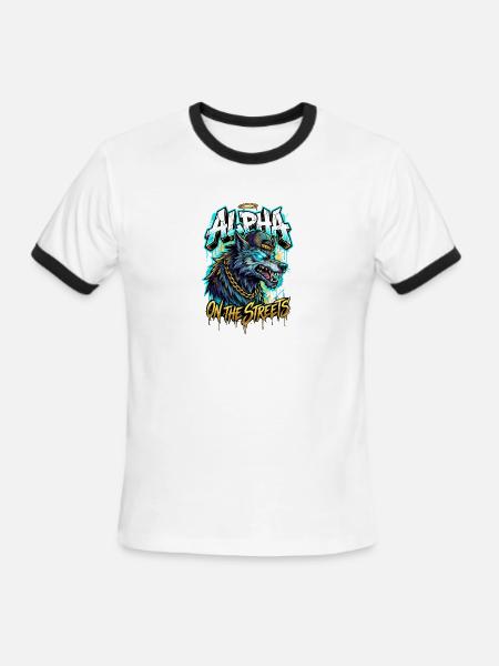 Alpha On The Streets Wolf Graffiti - Men's Ringer T-Shirt - white/black