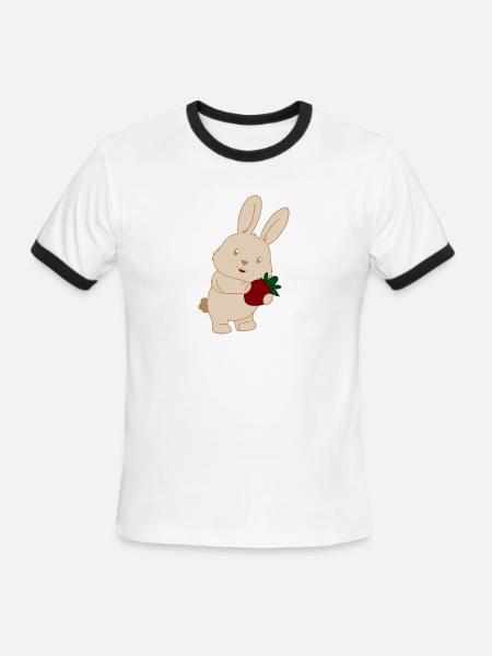 Bunny Holding Strawberry Charm - Men's Ringer T-Shirt - white/black