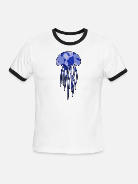 Jellyfish blue camo - Men's Ringer T-Shirt - white/black
