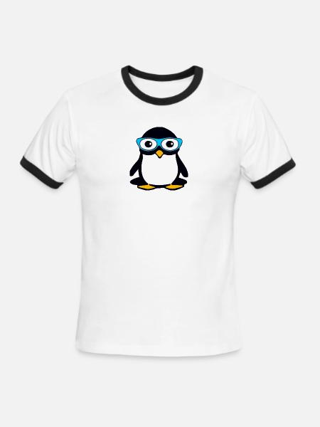 Penguin with glasses - Men's Ringer T-Shirt - white/black