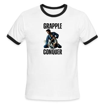 Grapple to Conquer Jiu Jitsu - Men's Ringer T-Shirt - white/black - Front - Jackson (183cm)