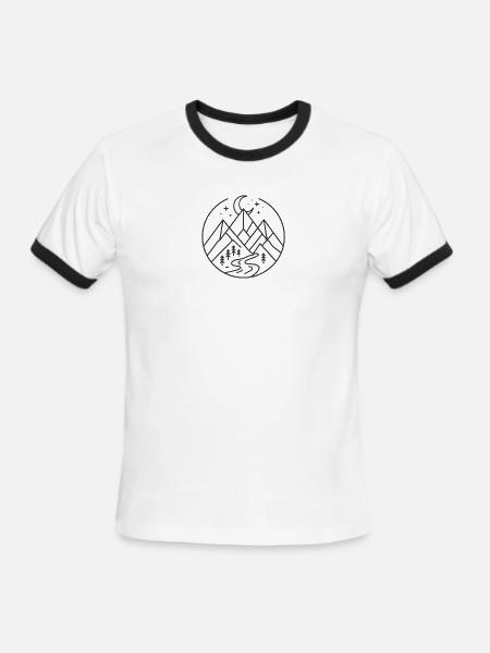 Moonlit Mountain River Line Art - Men's Ringer T-Shirt - white/black