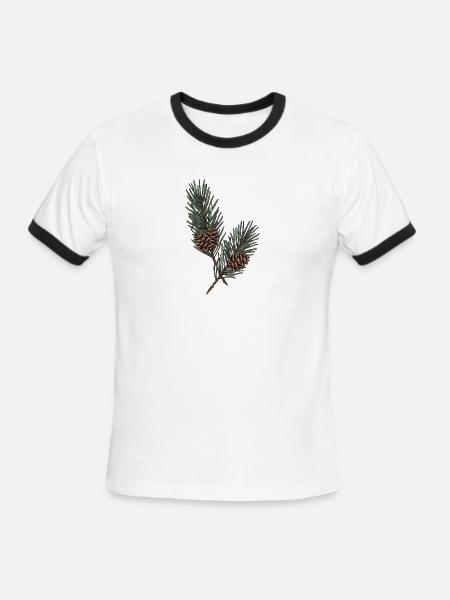 Evergreen Pinecone Sprigs - Men's Ringer T-Shirt - white/black