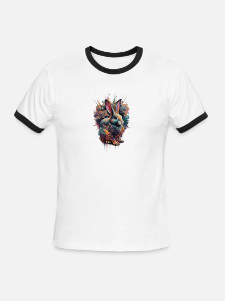 Neon Splash Rabbit - Men's Ringer T-Shirt - white/black