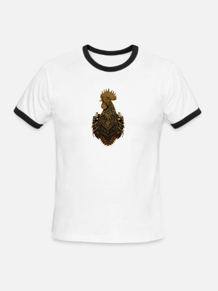 Golden ornate rooster art - Men's Ringer T-Shirt - white/black
