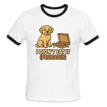 Guilty Labrador Dog Funny Pizza Crumbs Design - Men's Ringer T-Shirt - white/black - Front - Jackson (183cm)
