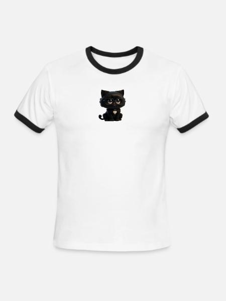 Black Kitty Glasses Heart Pendant - Men's Ringer T-Shirt - white/black