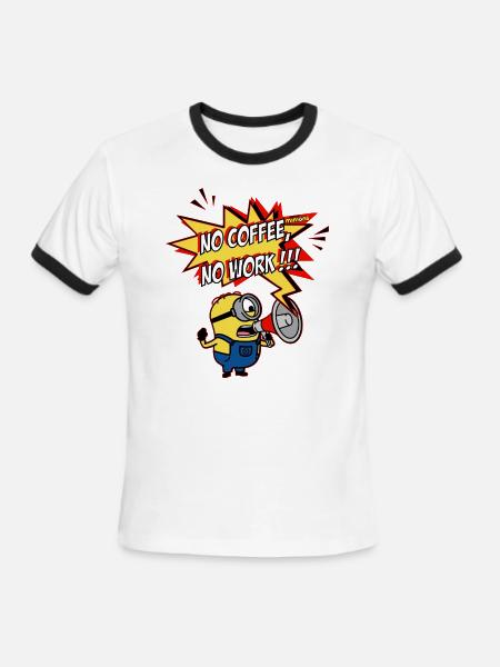 Minions With Megaphone No Coffee No Work!!! - Men's Ringer T-Shirt - white/black