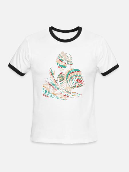 DJ Buddha Retro Pop Art - Men's Ringer T-Shirt - white/black